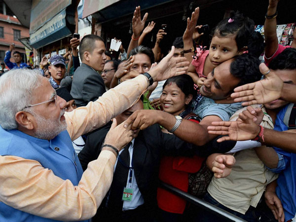 PM Modi greets people on Kathmandu streets