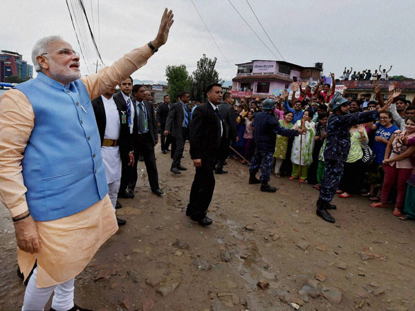PM Modi greets people on Kathmandu streets
