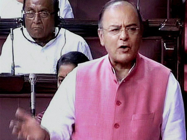 Finance Minister Arun Jaitley speaks in the Rajya Sabha