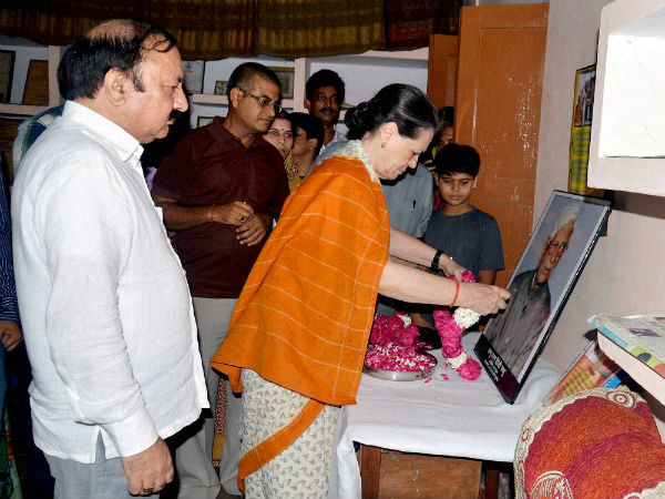 Congress President Sonia Gandhi interacts with people