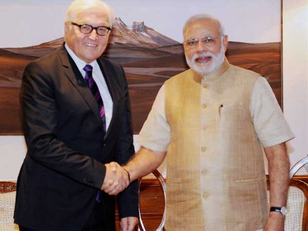 PM Modi shakes hands with German Foreign Minister Frank-Walter Steinmeier