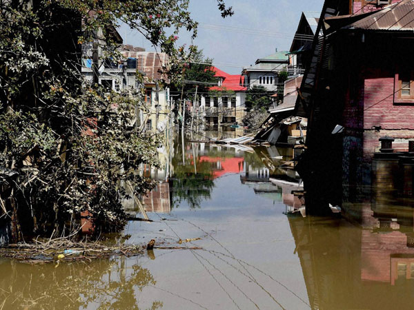 A flooded street at Jawahar Nagar in Srinagar