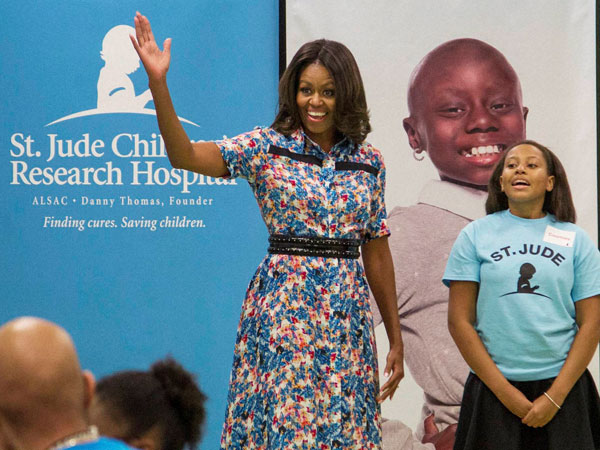 First Lady interacting with patients