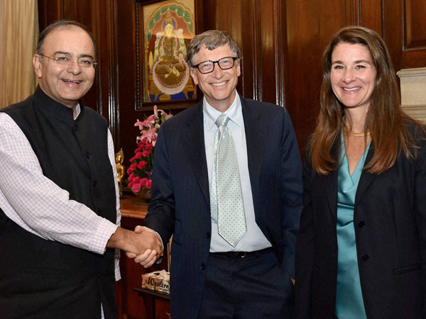 Finance Minister Arun Jaitley with Bill Gates and Melinda Gates