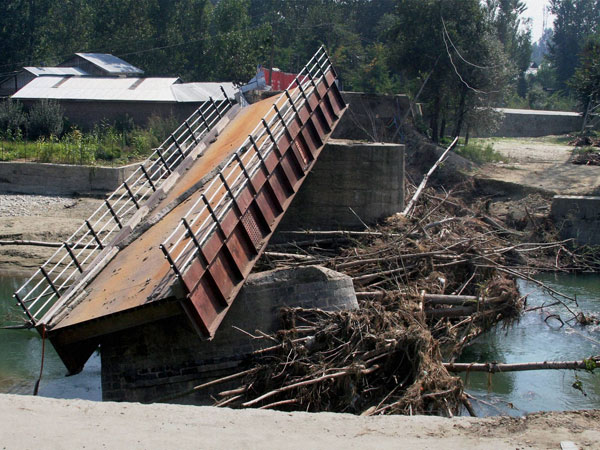 A bridge that connects Pulwama to Srinagar lays destroyed
