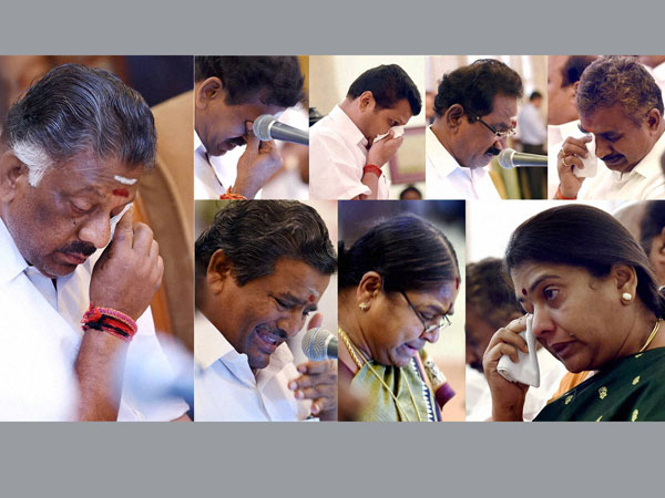 Chief Minister O Panneerselvam and other AIADMK leaders get emotional