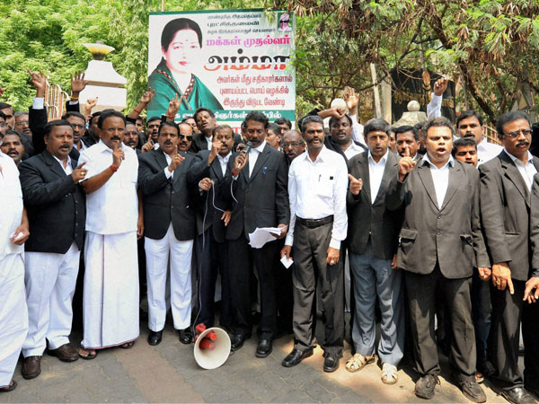 ADMK lawyers and supporters of AIADMK Supremo J Jayalalitha