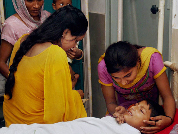 An injured child being treated at the Government Medical College Hospital
