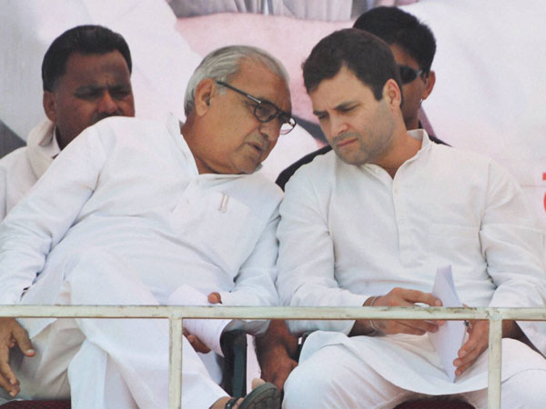 Congress Vice President Rahul Gandhi and Haryana Chief Minister Bhupinder Singh Hooda