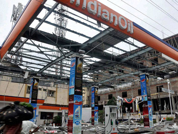 A petrol pump damaged after hit by Hudhud Cyclone