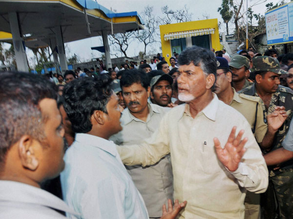 A.P. CM Chandrababu Naidu visiting the Hudhud cyclone affected people