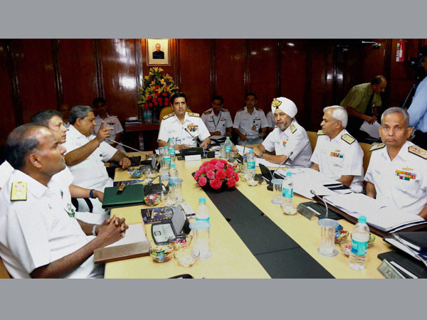 Chief of Naval Staff, Admiral R.K Dhowan interacting with the Naval Commanders