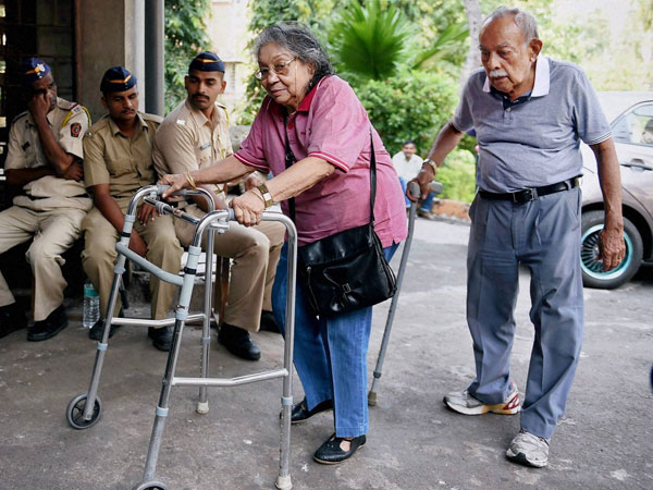 Senior citizens arrive to cast their vote