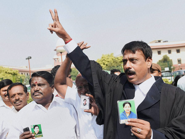 AIADMK supporters outside the Supreme Court