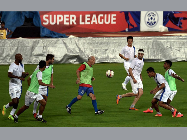 Mumbai FC players during a practice session Mumbai FC players during a practice session