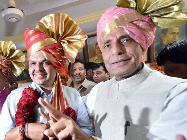Union Home Minister Rajnath Singh flashes victory sign