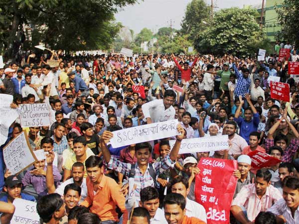 Students shouting slogans during a protest