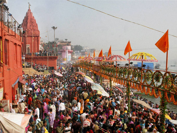 Devotees take a holy dip in the river Ganga