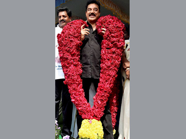 Actor-filmmaker Kamal Haasan greeted with a garland