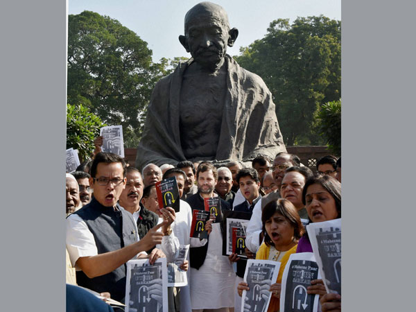 Congress vice-president Rahul Gandhi leads the party's protest