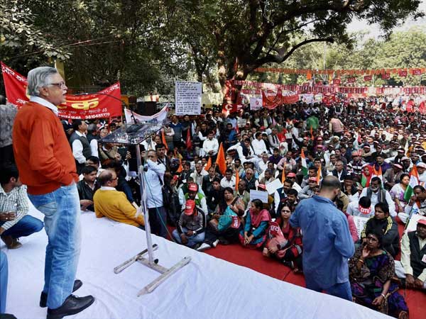 CPI leaders at a protest dharna