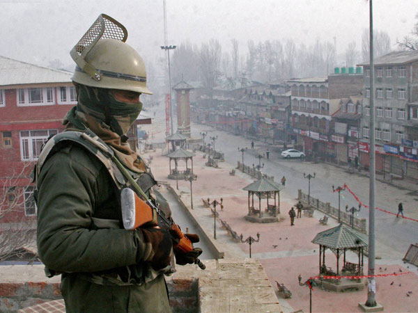 A security jawan keeps vigil A security jawan keeps vigil
