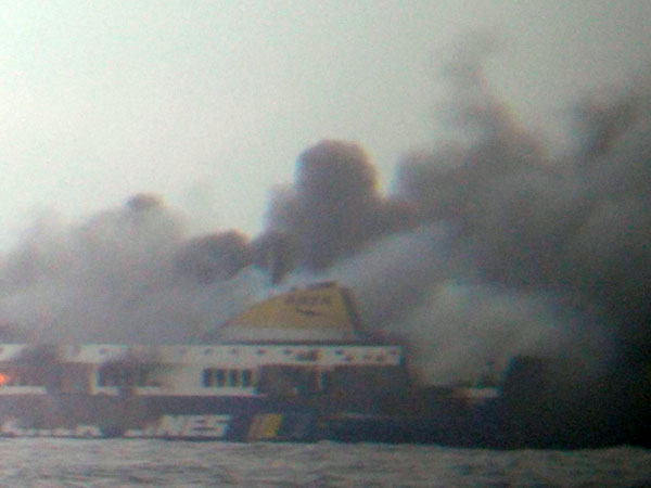 Ferry catches fire off Greek coast