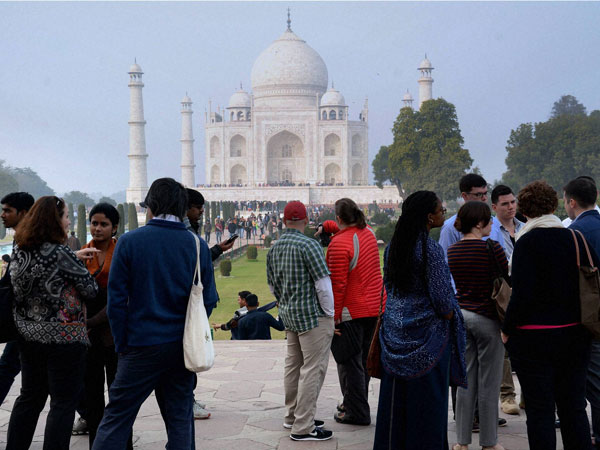 An advance team of US visiting the Taj Mahal in Agra
