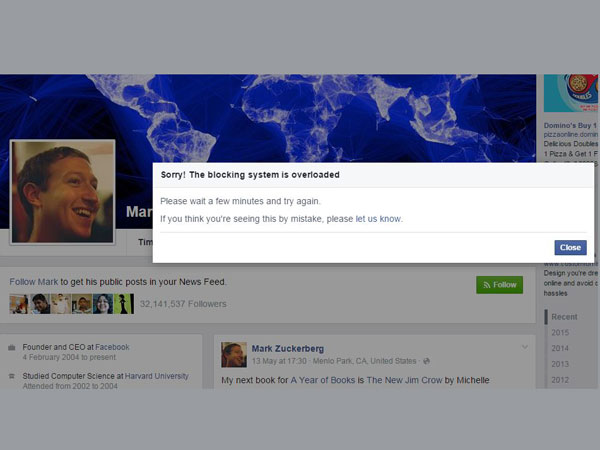 Bet, you can't block Zuckerberg on Facebook