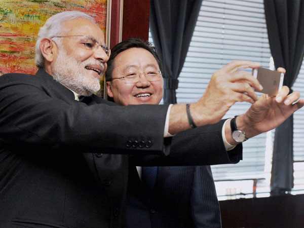 Narendra Modi clicks a selfie with President of Mongolia