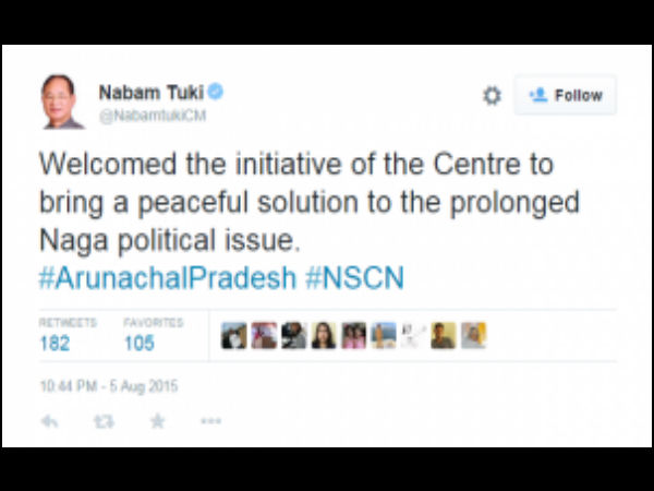 Nabam Tuki deletes his tweet 'welcoming' Naga peace accord