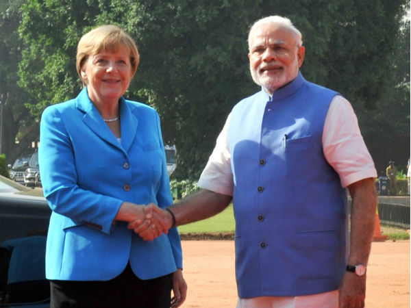 Cancellor Angela Merkel with PM Modi in New Delhi