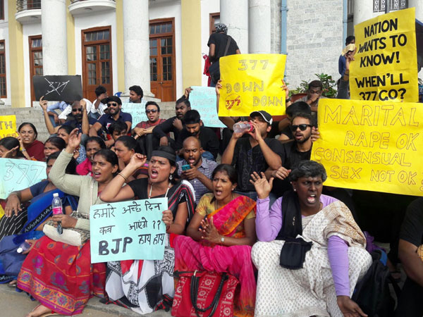 Protest by Bengaluru activists against the rejection of bill to decriminalise gay sex at Town Hall