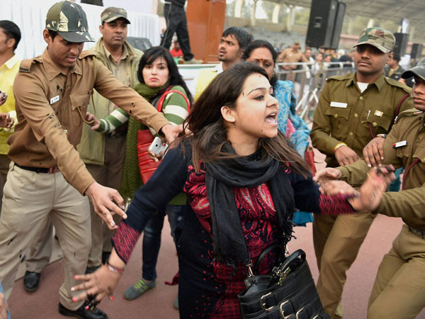 Woman who threw ink at Arvind Kejriwal sent to police custody. Woman who threw ink at Arvind Kejriwal sent to police custody.