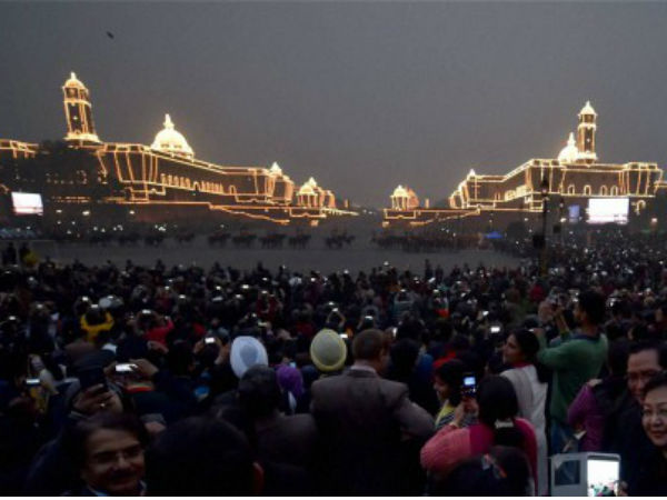Illuminated Raisina Hill during the Beating Retreat 