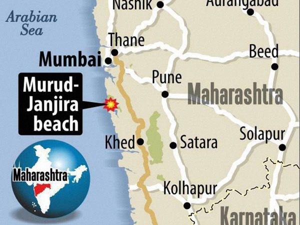 Location of the Murud Janjira beach in Raigad Location of the Murud Janjira beach in Raigad
