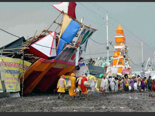 Damaged pandals after heavy rains, storm in Ujjain