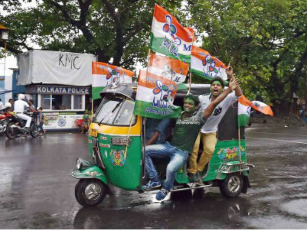 TMC supporters celebrate victory in Kolkata