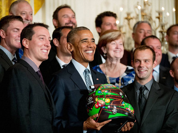 Barack Obama with NASCAR race car driver Kyle Busch