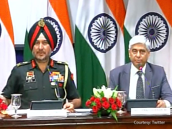 Director General Military Operations (DGMO) & JS (XP) Vikas Swarup addressing media. Director General Military Operations (DGMO) & JS (XP) Vikas Swarup addressing media.