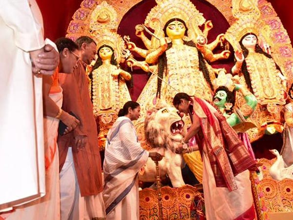 Mamata Banerjee at a Pandal