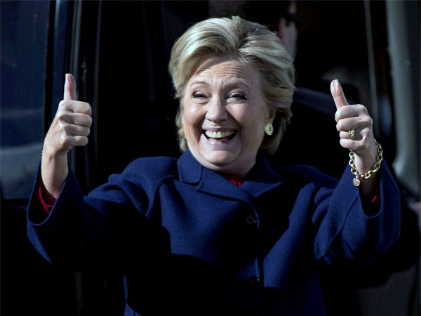 Hillary Clinton gives a thumbs up