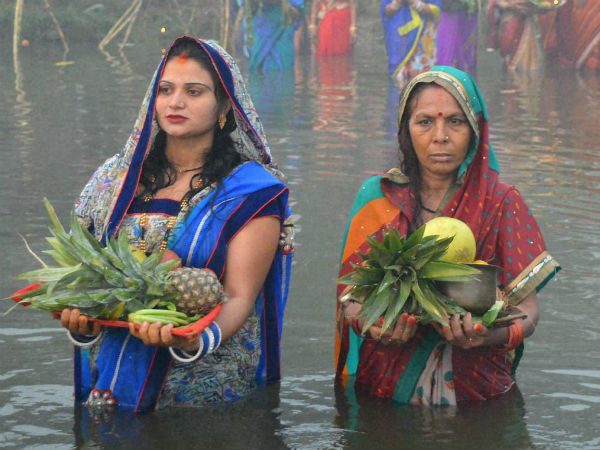 Women worship the Sun God on Chhath
