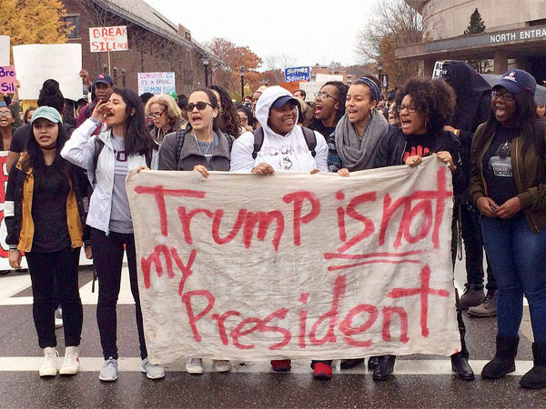 Students protest against Donald Trump
