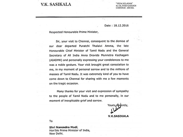 Sasikala's letter
