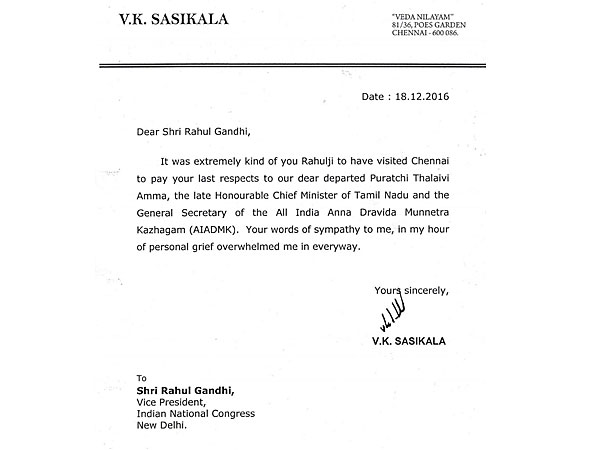 Sasikala's letter