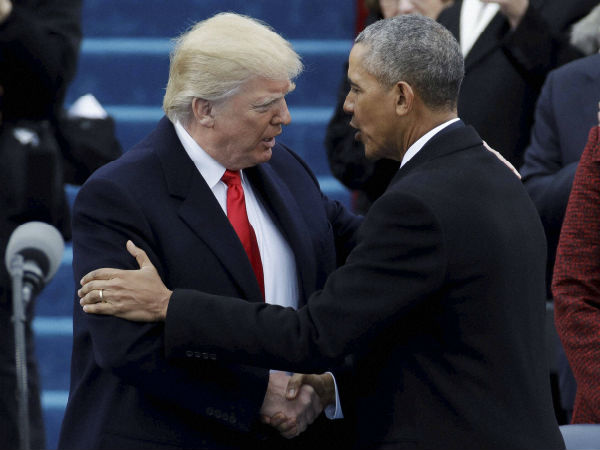 Donald Trump greets Barack Obama: