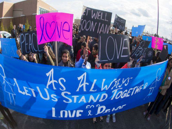 March outside the conference centre