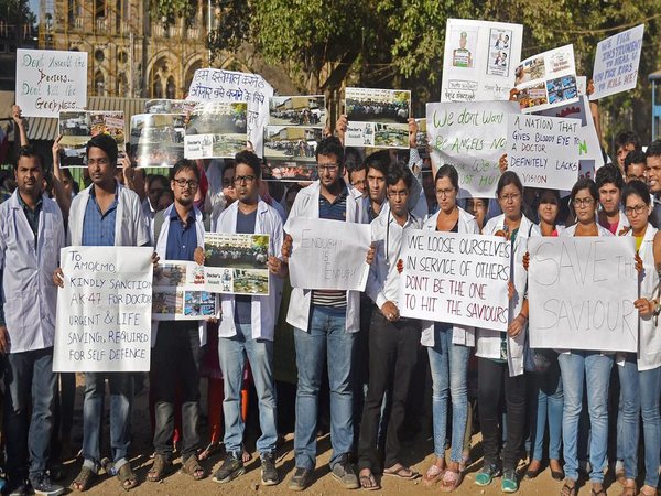 Agitating doctors at Azad Maidan in Mumbai