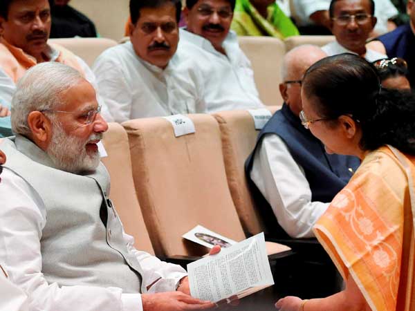 PM Narendra Modi interacts with Lok Sabha Speaker Sumitra Mahajan